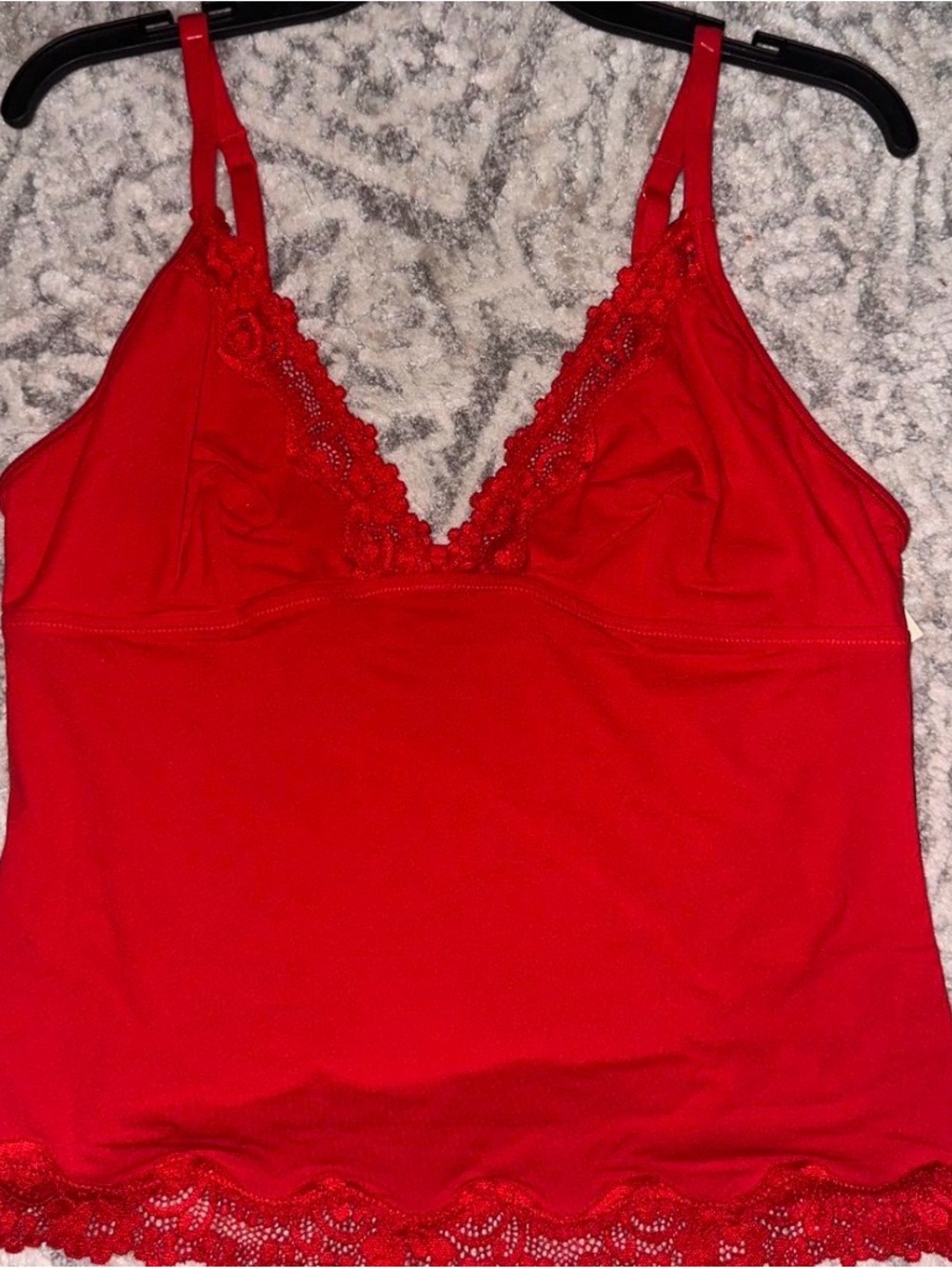 Red Lace Trim Cami Top and shorts set - Women Intimates